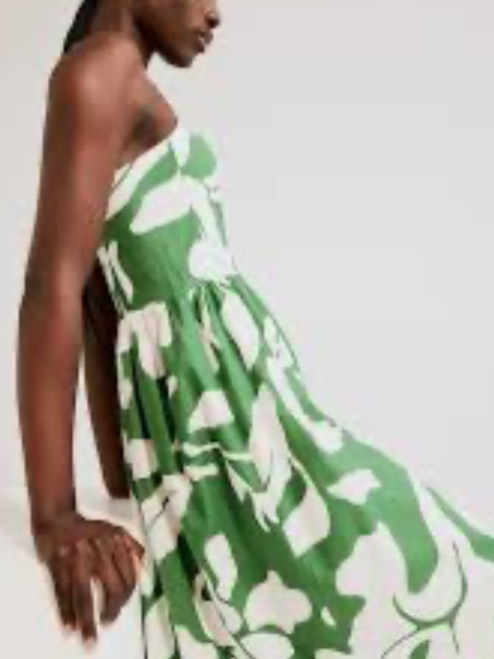 Green & White Linen-Blend Floral Print Midi Dress - Picture 4 of 11